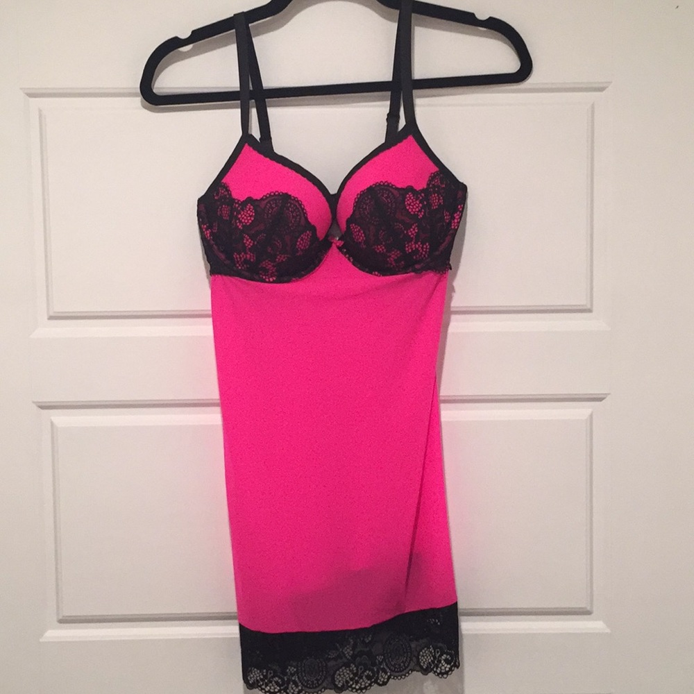 Hot pink and black lace babydoll lingerie NWT